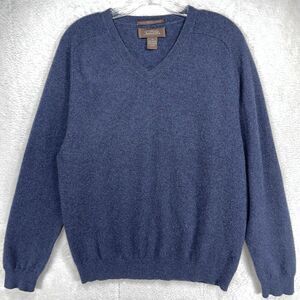 Tasso Elba Navy Blue Sweater Mens M Fine Cashmere V Neck Preppy Academia
